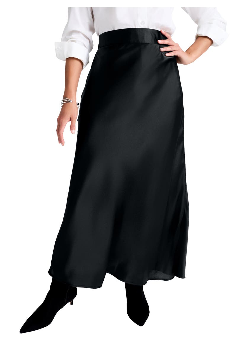 Satin Maxi Skirt, Main, color, BLACK