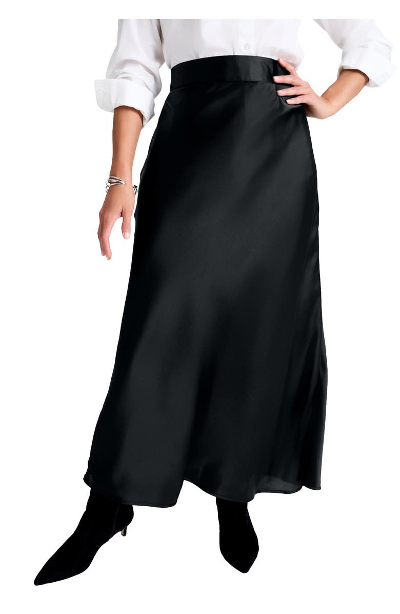 Jessica London Satin Maxi Skirt, Main, color, Black