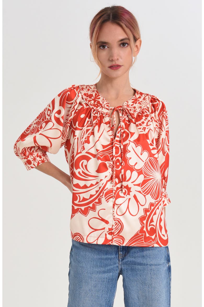 Katari Floral Three Quarter Sleeve Top, Alternate, color, RED MULTI