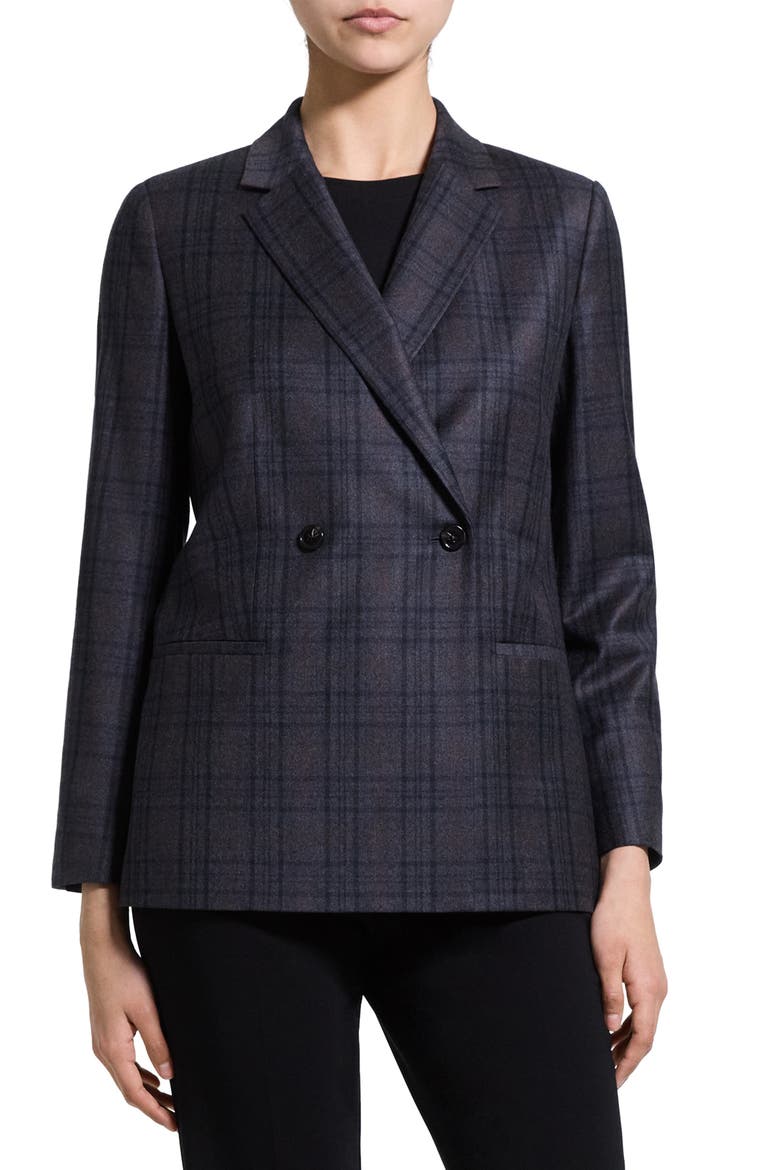 Classic Double Breasted Plaid Virgin Wool Blazer, Alternate, color, CHARCOAL MULTI - QDY