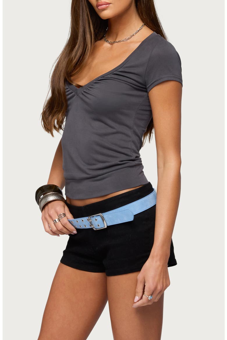 Arabel Gathered V-Neck Top, Alternate, color, GRAY