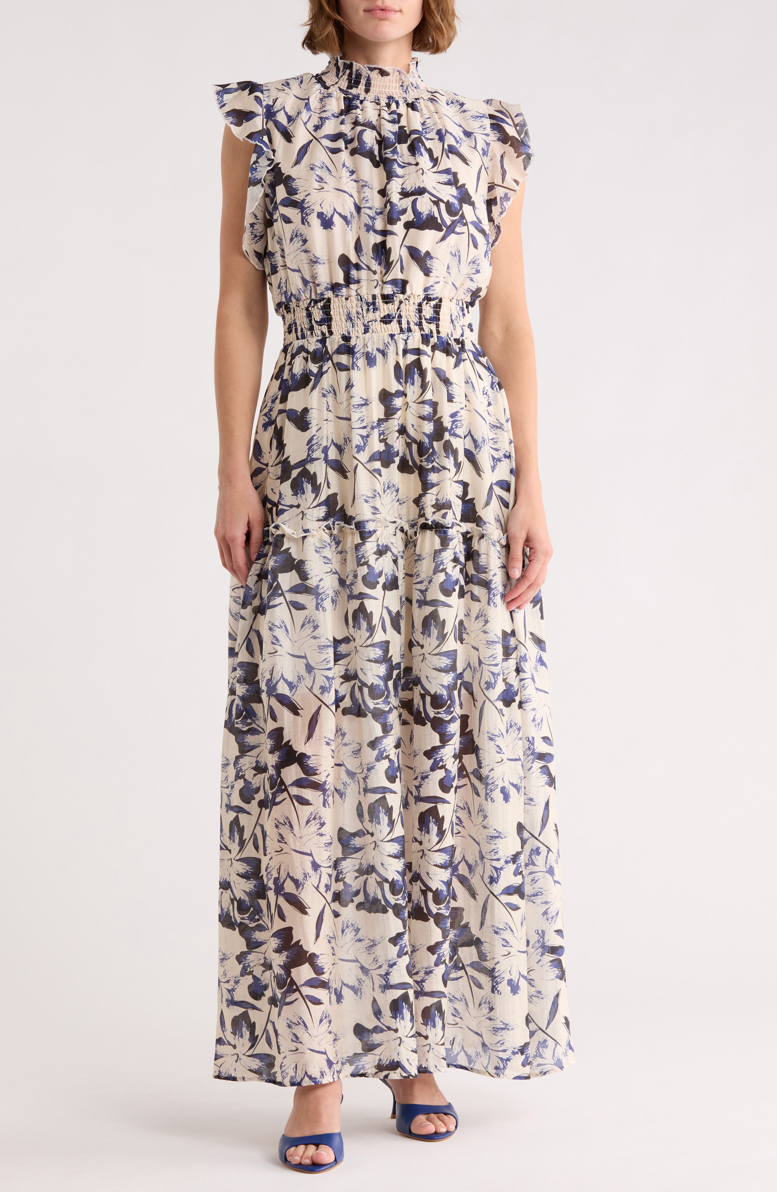 MELLODAY Floral Flutter Sleeve Maxi Dress