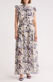 MELLODAY Floral Flutter Sleeve Maxi Dress