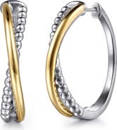 Gabriel & Co. Bujukan 14K Gold & Sterling Silver Crisscross Intricate Hoop Earrings