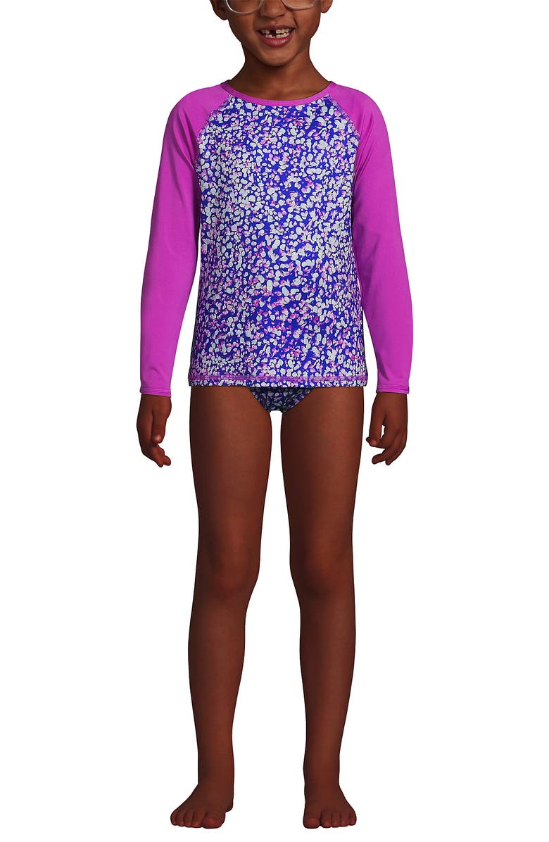 Lands' End Big Girls 3 Piece UPF 50 Sun Protection Rash Guard Set, Alternate, color, Electric Blue Mosaic Dot