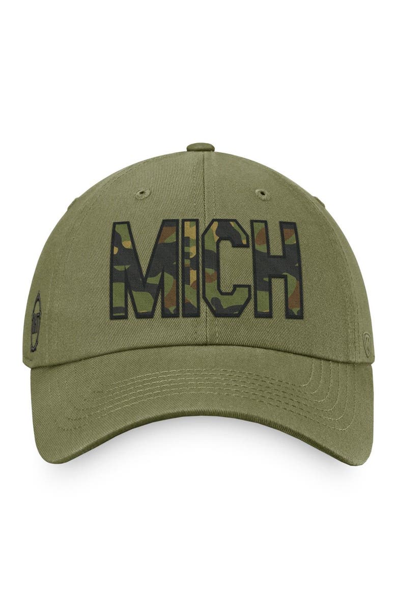 TOP OF THE WORLD Men's Top of the World Olive Michigan Wolverines OHT Military Appreciation Unit Adjustable Hat, Alternate, color, Olive