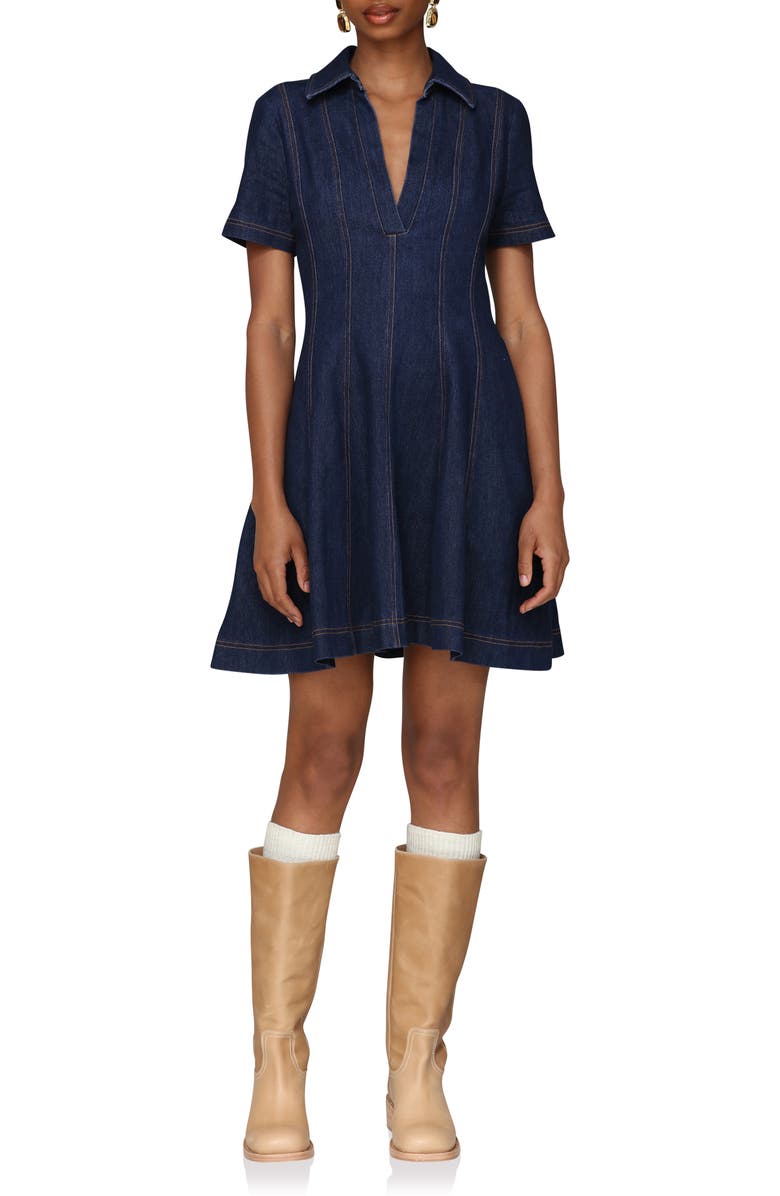 Avec Les Filles Seamed Collared Denim Minidress, Main, color, Royal Rinse