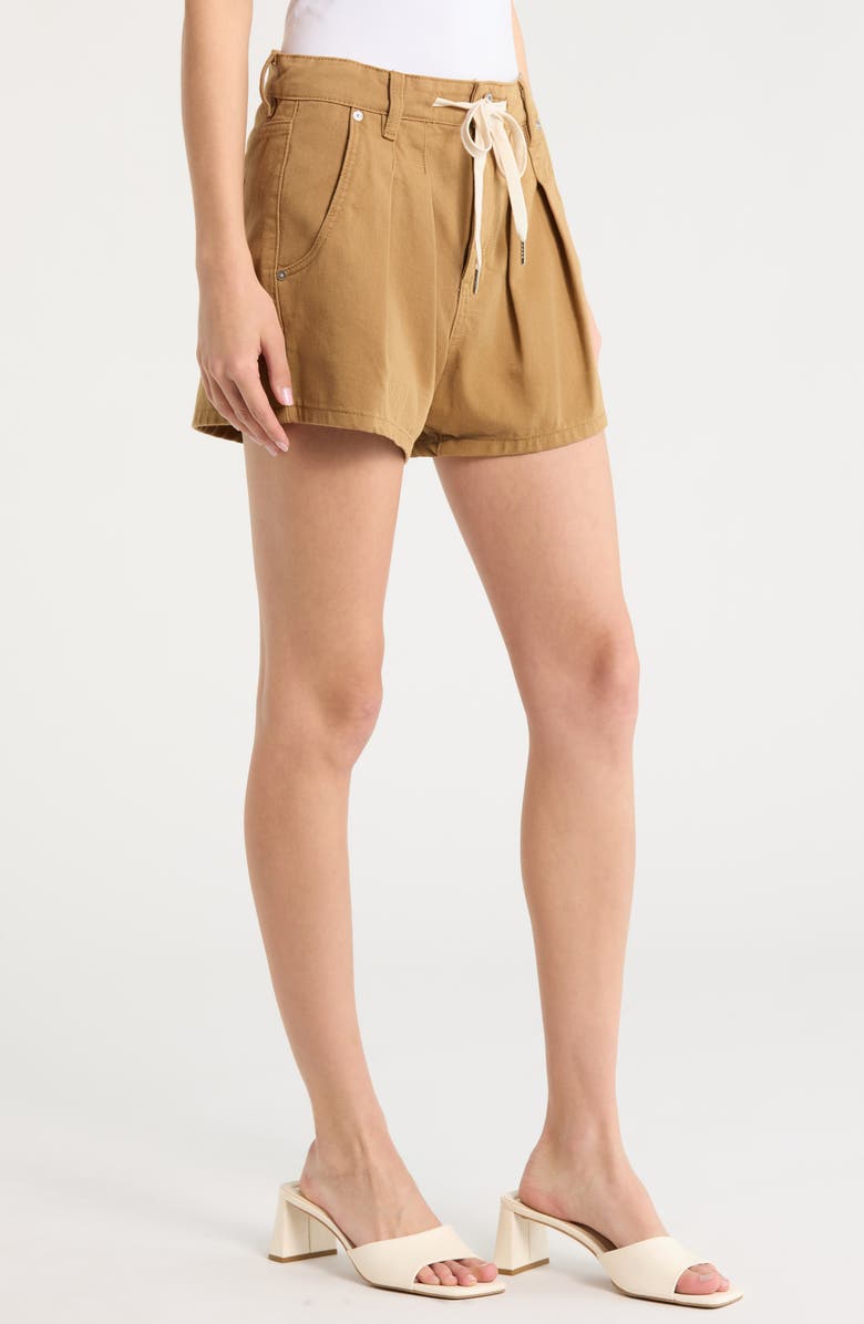 BLANKNYC Drawstring Waist Pleated Cotton Twill Shorts, Alternate, color, Iced Tea