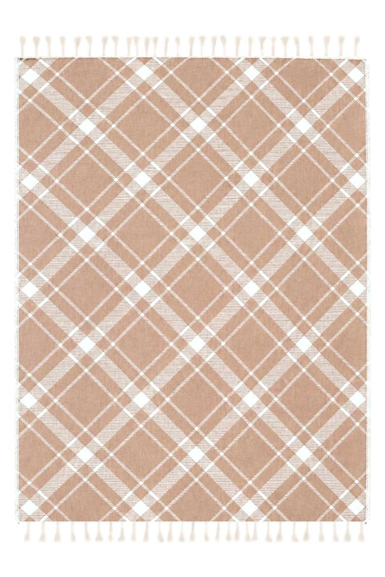 Plaid Reversible Organic Cotton Throw Blanket, Main, color, Camel