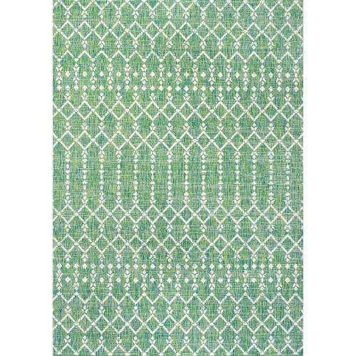 Jonathan Y Ourika Moroccan Geometric Textured Weave Indoor/outdoor Area Rug In Green/cream