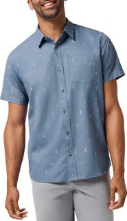 TravisMathew Techwoven Waves Geo Print Short Sleeve Performance Button-Up Shirt