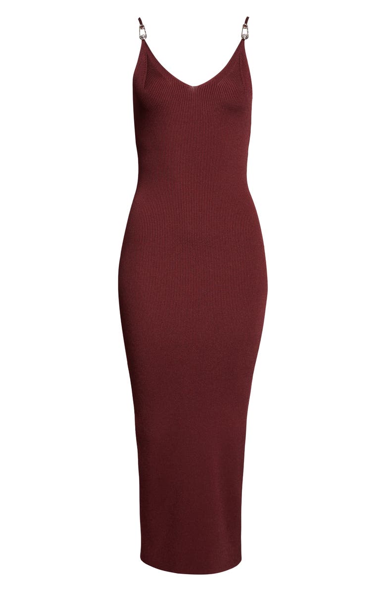 Versace Safety Pin Rib Knit Midi Dress, Main, color, Burgundy