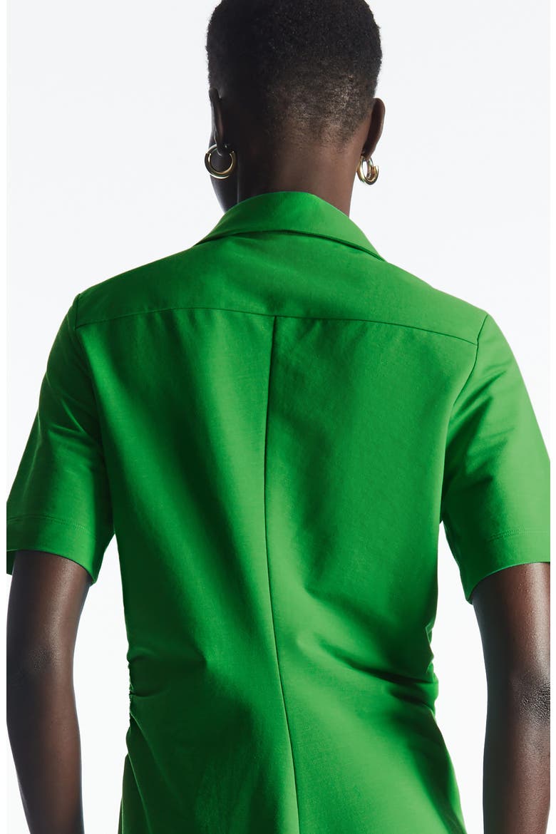 Side Ruched Stretch Cotton Blend Shirtdress, Alternate, color, GREEN BRIGHT
