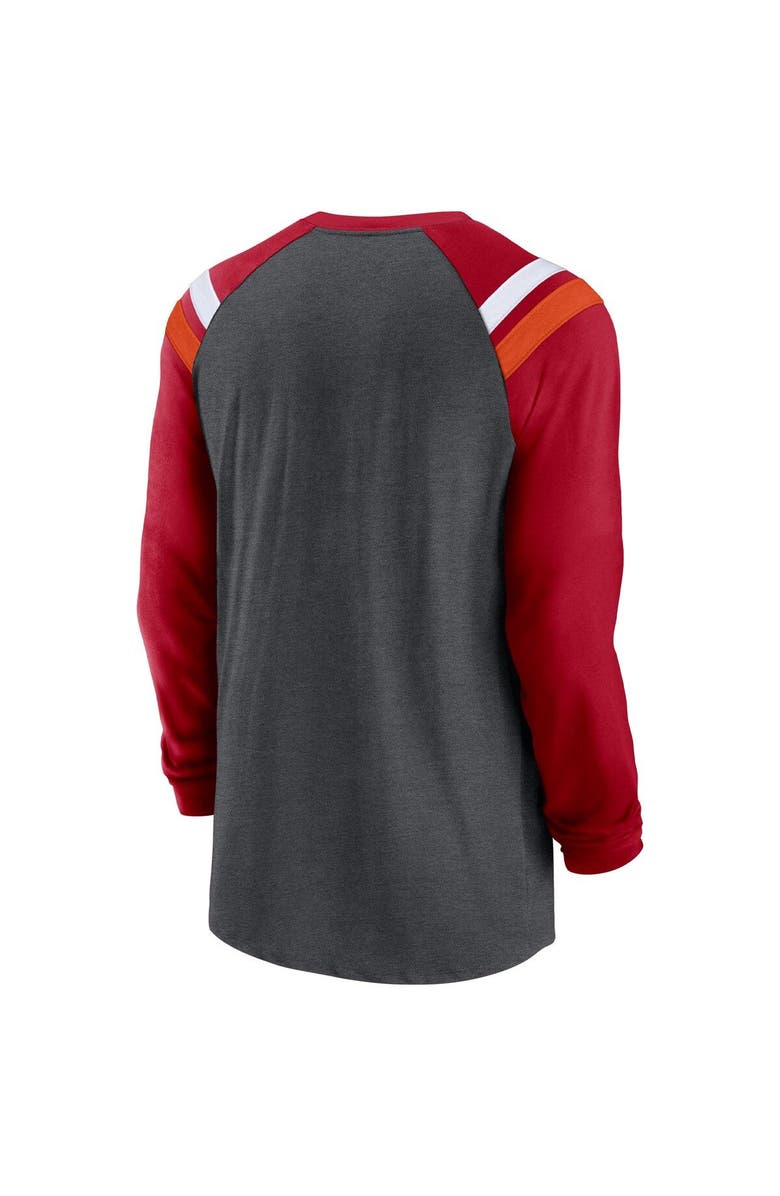 Nike Men's Nike Heathered Charcoal/Red Tampa Bay Buccaneers Tri-Blend Raglan Athletic Long Sleeve Fashion T-Shirt, Alternate, color, 
