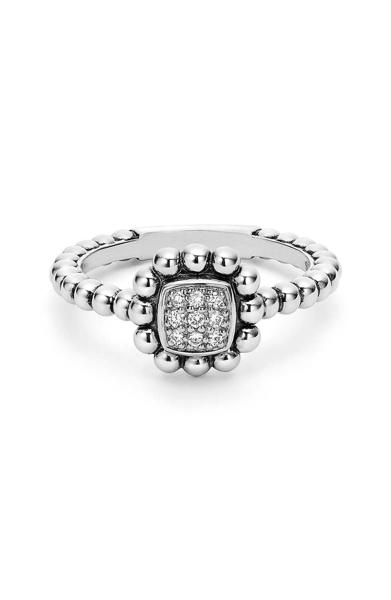 LAGOS Caviar Spark Diamond Square Ring, Alternate, color, Silver/ Diamond