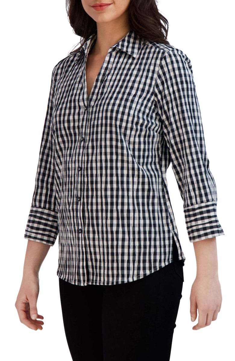 Foxcroft Mary Crinkled Gingham Cotton Blend Shirt, Alternate, color, 