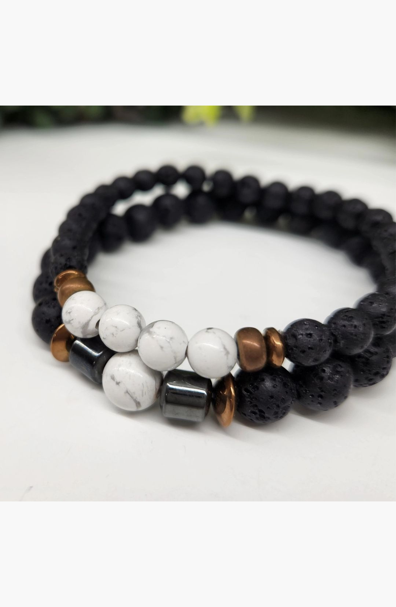Humanist Beauty Crystal Lava Beaded Bracelet Set, Alternate, color, White Howlite