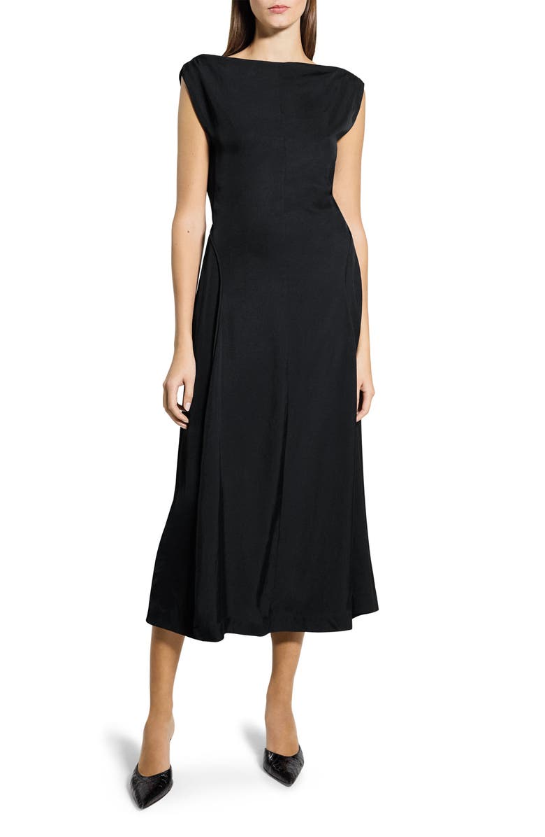 Theory Boat Neck Midi Dress, Main, color, Black