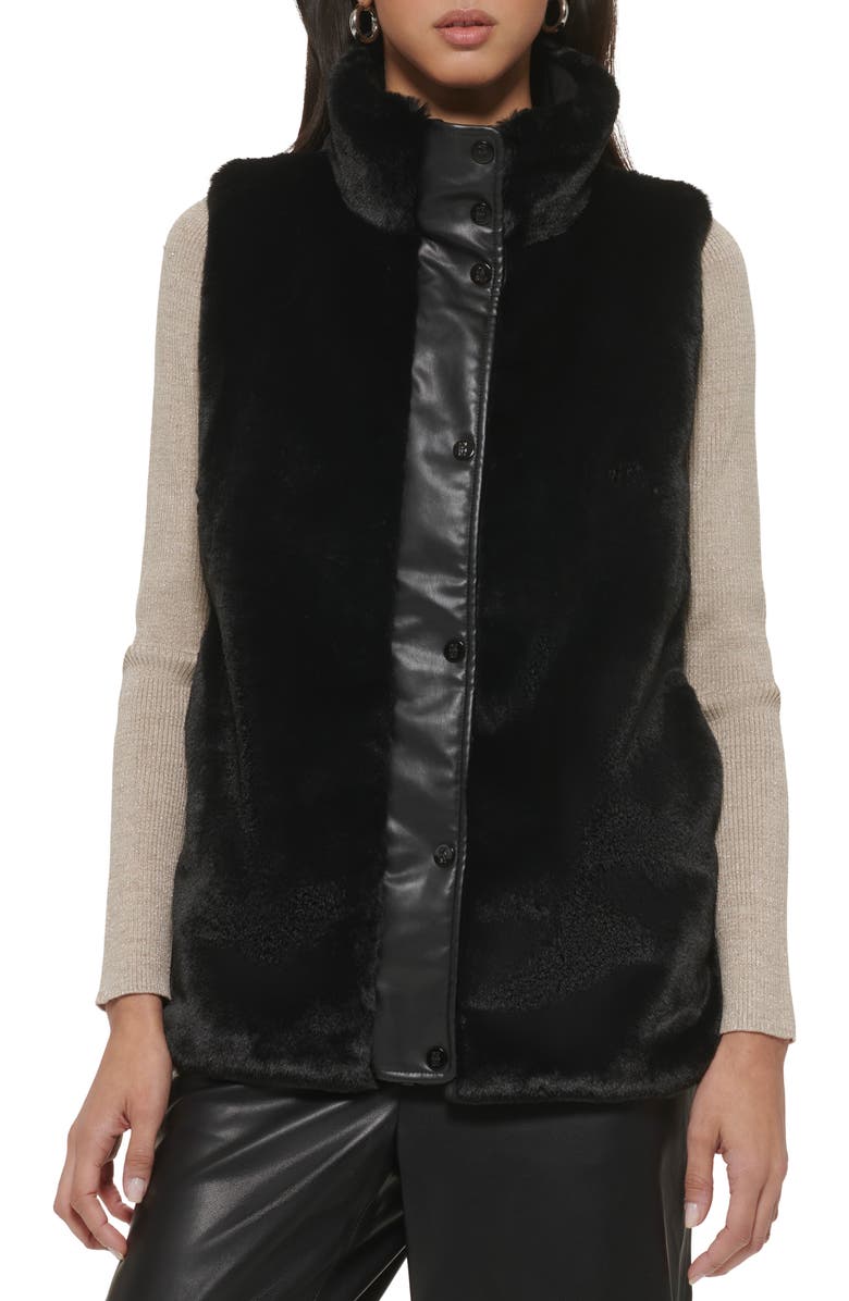 DKNY Faux Fur Lined Reversible Puffer Vest, Main, color, 
