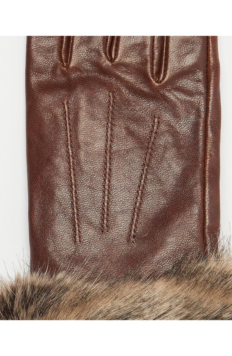 Barbour Faux Fur Trim Leather Gloves, Alternate, color, 