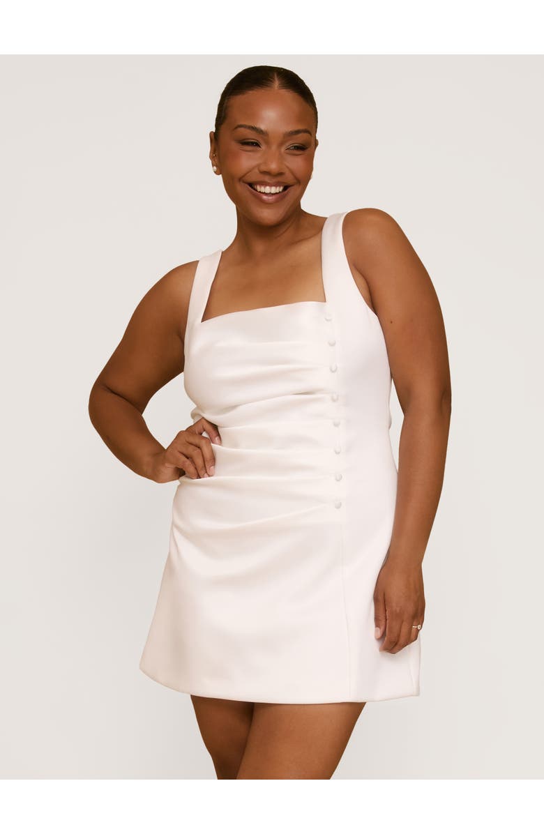 Six Stories Bonnie Square Neck Satin Mini Dress, Main, color, White