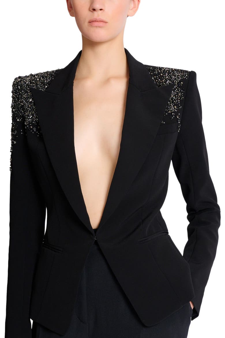 Crepe jacket with "Amethyst" embroidery, Alternate, color, black
