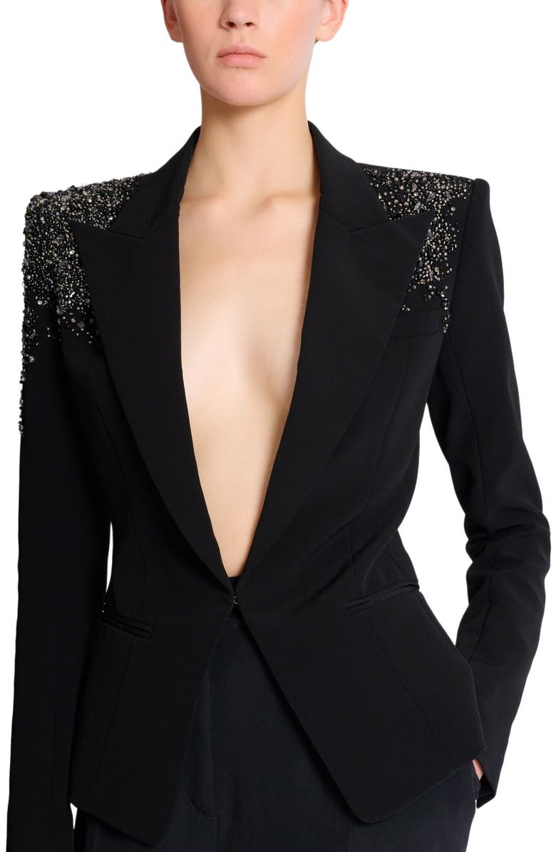 Balmain Crepe jacket with "Amethyst" embroidery, Alternate, color, Black