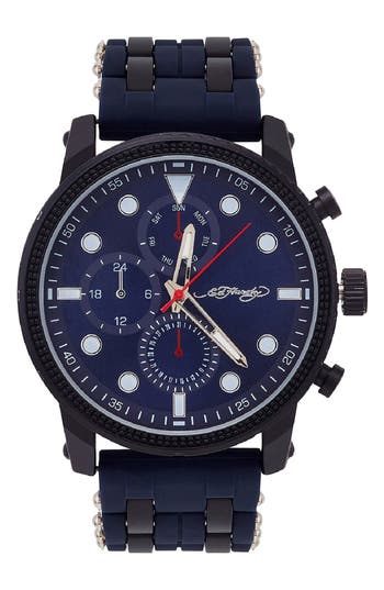 Ed Hardy Quartz Chronograph Silicone Strap Watch, 48mm In Blue