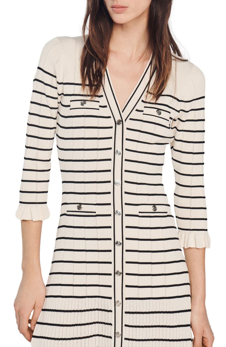 SANDRO Armelline Mixed Media Stripe Sweater Dress, Alternate, color, 