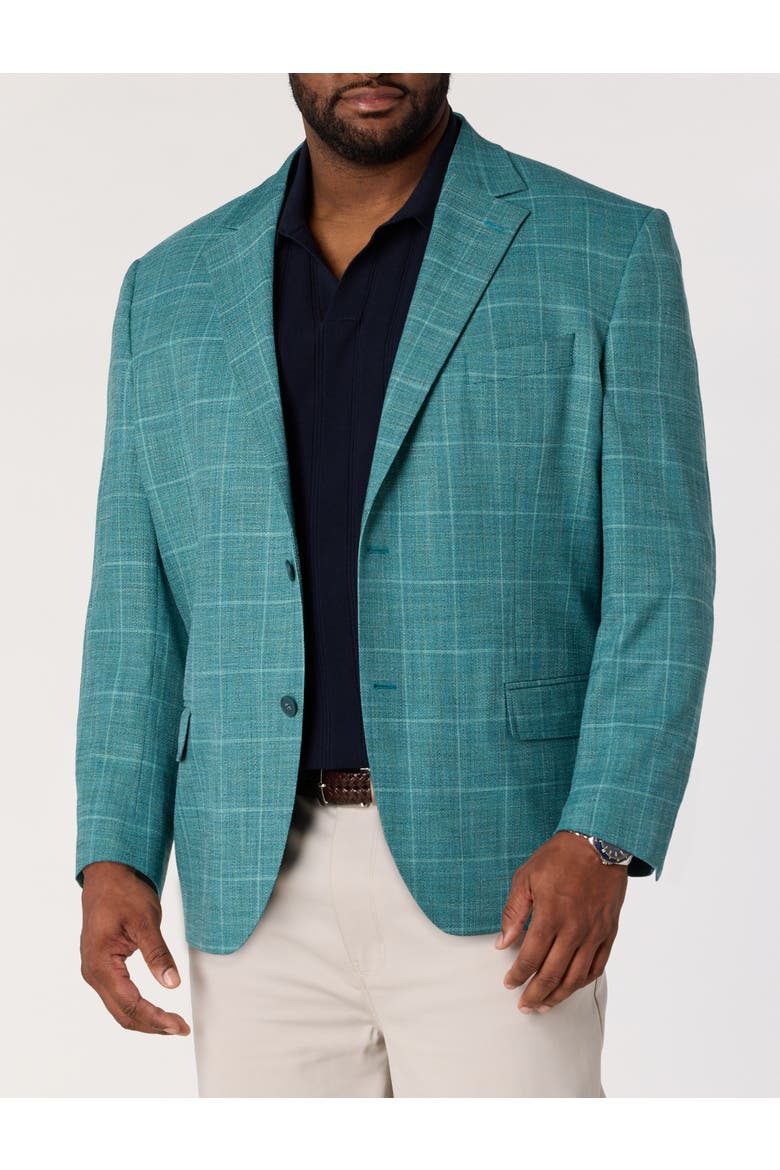 Big & Tall  Textured Windowpane Sport Coat, Main, color, TEAL
