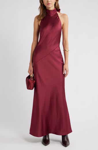 Open Edit Sleeveless Satin Halter Dress