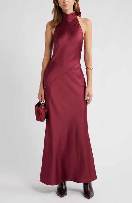 Open Edit Sleeveless Satin Halter Dress