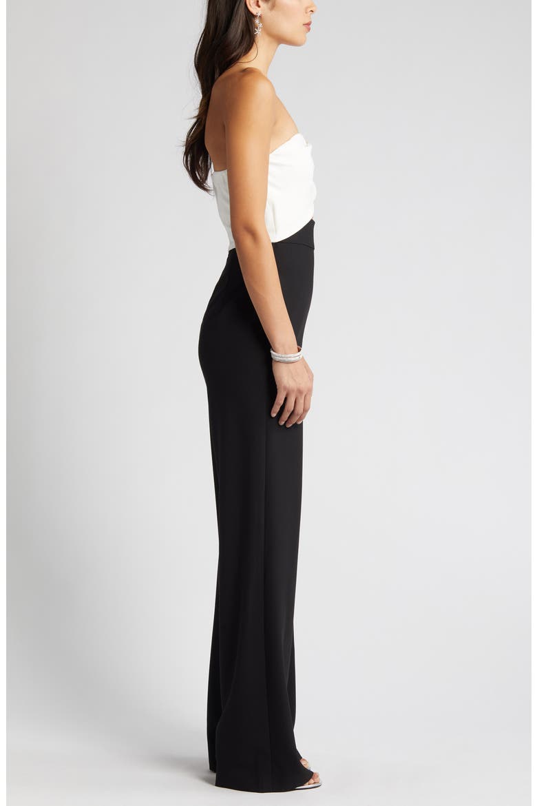 Jada Strapless Wide Leg Jumpsuit, Alternate, color, BLACK / PEARL