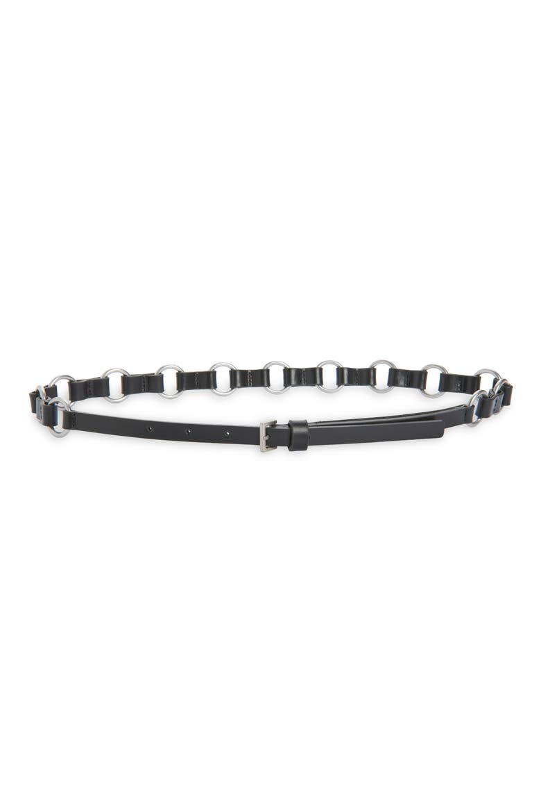 Circle Ring Leather Belt, Main, color, BLACK / ANTIQUE NICKEL