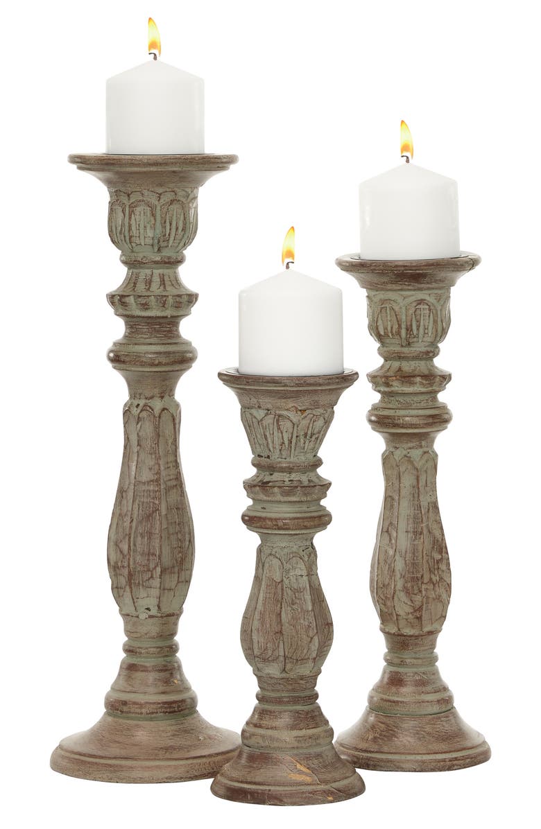 UMA Brown Mango Wood Traditional Candle Holder - Set of 3, Alternate, color, Brown
