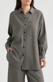Eileen Fisher Classic Collar Organic Longline Button-Up Shirt