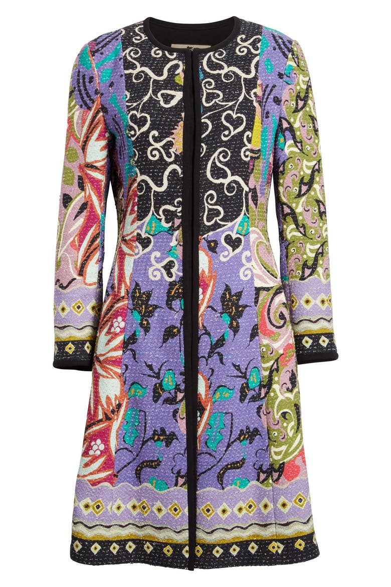 'Floral Patchwork' Textured Coat, Alternate, color, BLUE PURPLE