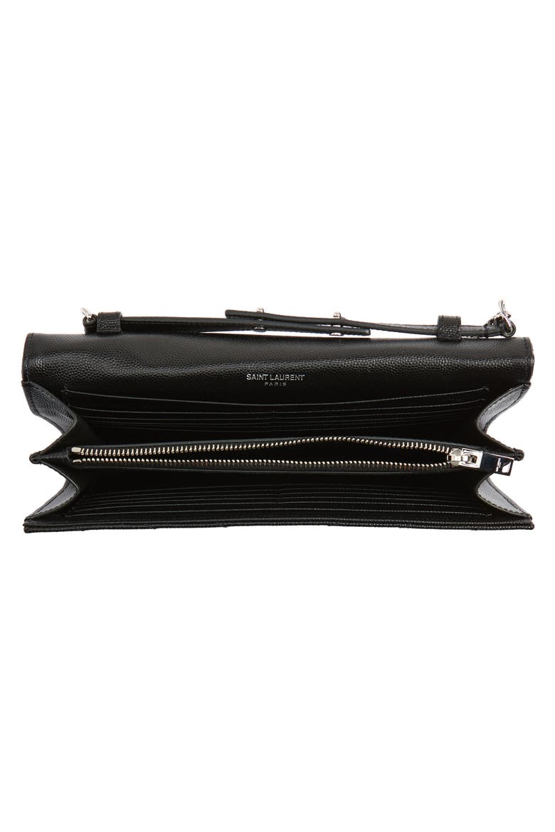 Cassandre Matelassé Leather Wallet on a Chain, Alternate, color, NOIR