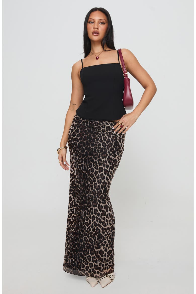 Ergo Leopard Mesh Maxi Skirt, Alternate, color, BROWN