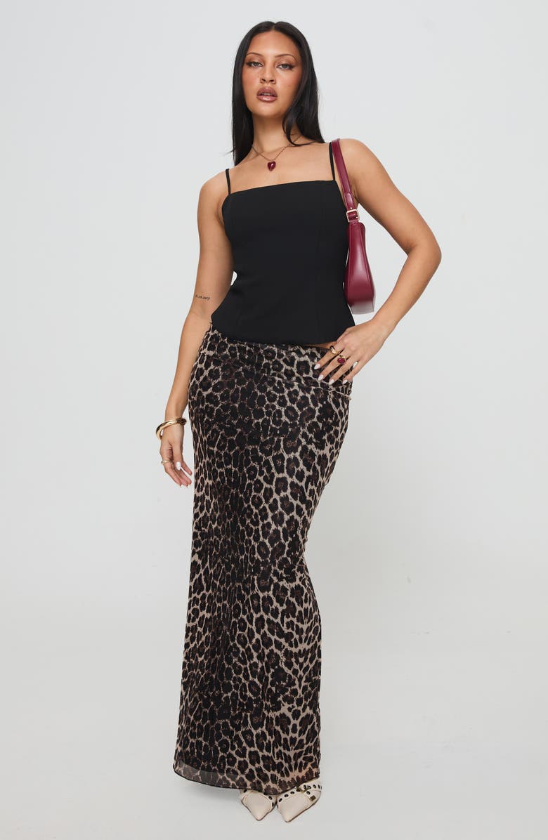 Princess Polly Ergo Leopard Mesh Maxi Skirt, Alternate, color, Brown