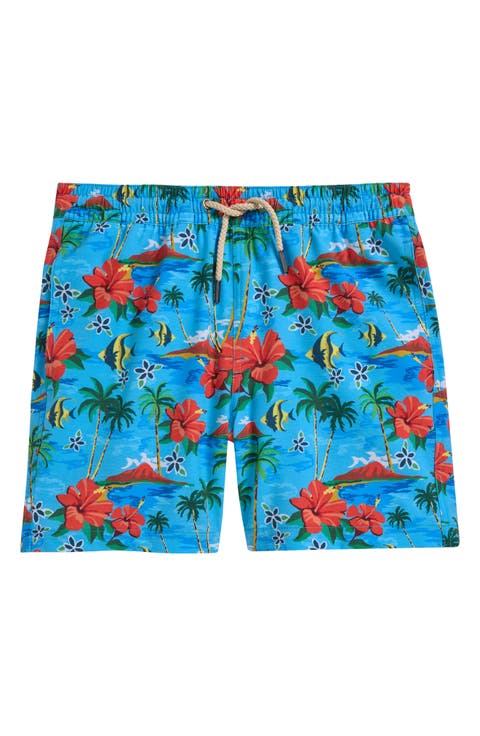 Babyhug Above Knee Length Water Repellant Swimming Trunk with Ocean Theme Print - Light Blue