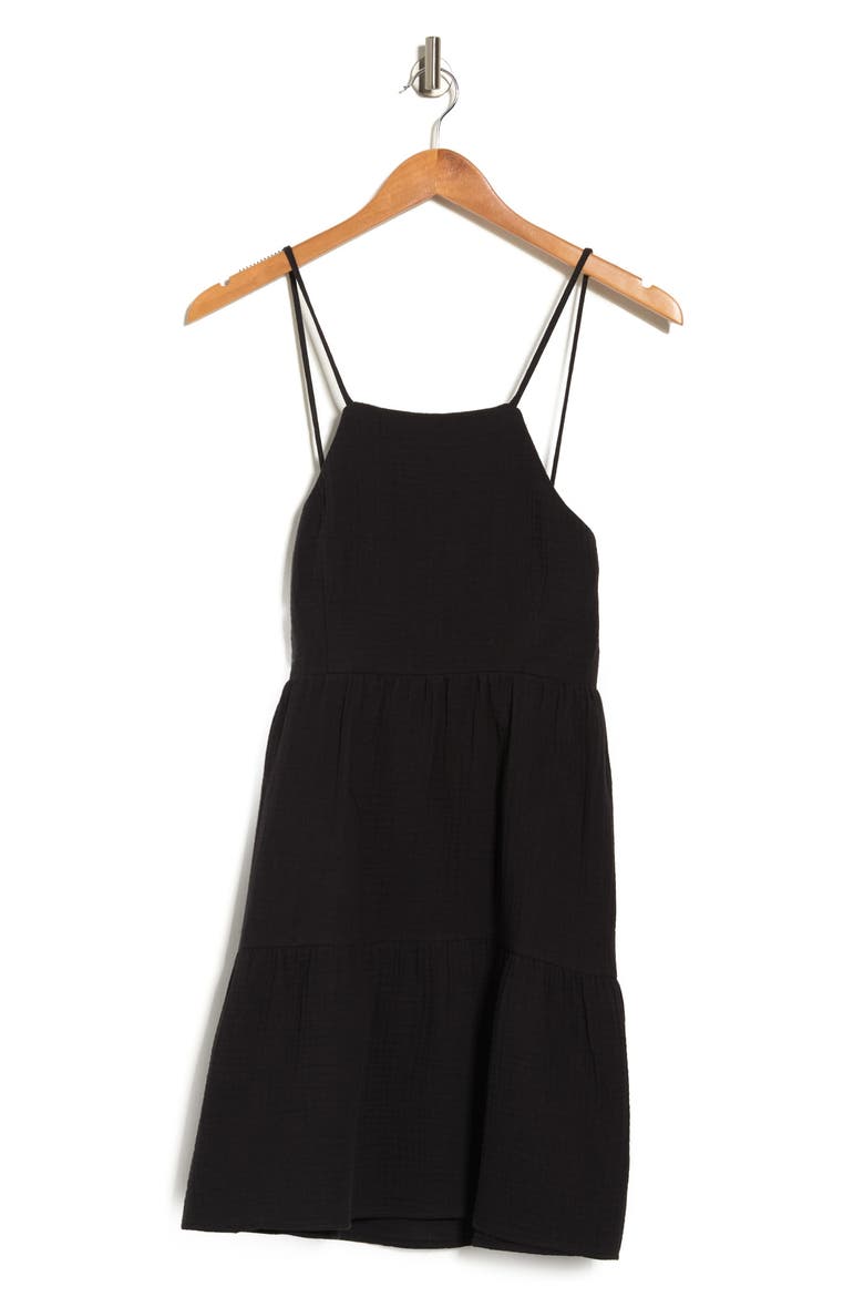 Tiered High Neck Mini Dress, Alternate, color, BLACK