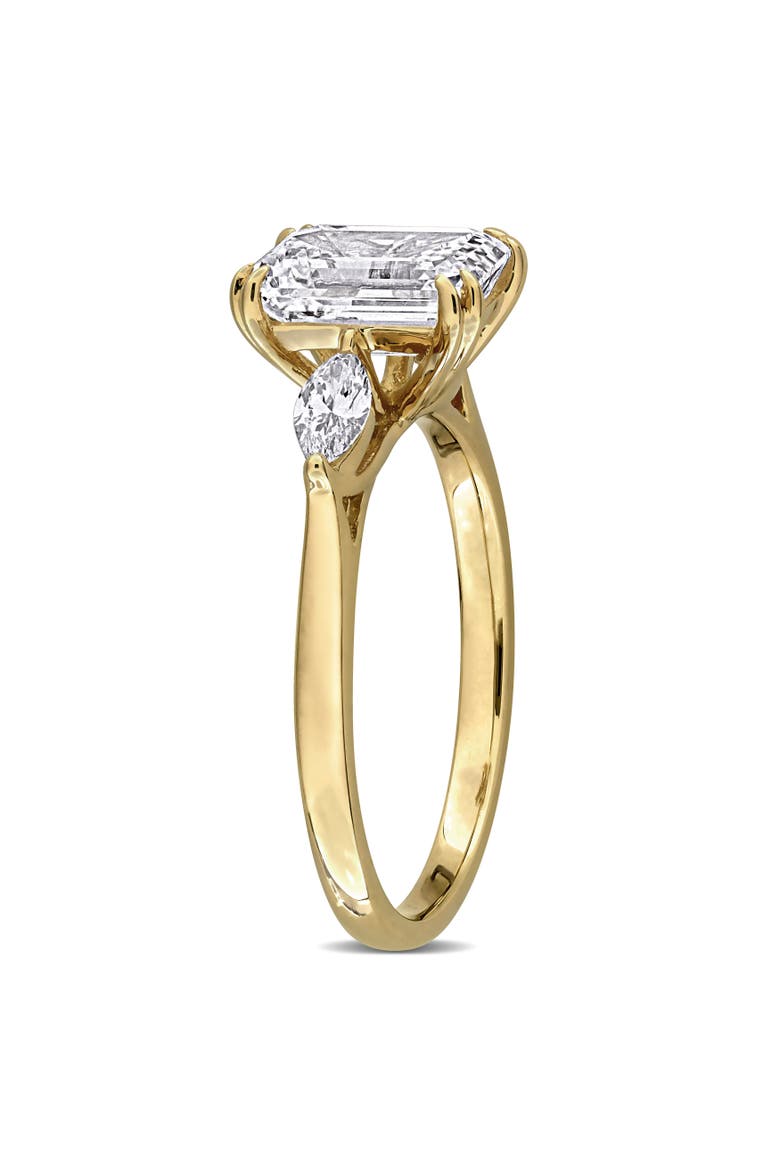 Lab-Grown Diamond Emerald 3-Stone Ring 14k, Alternate, color, Yellow Gold