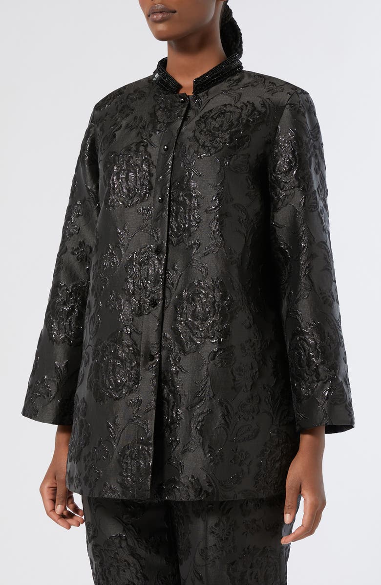 Marina Rinaldi Rupia Floral Jacquard Jacket, Main, color, Black
