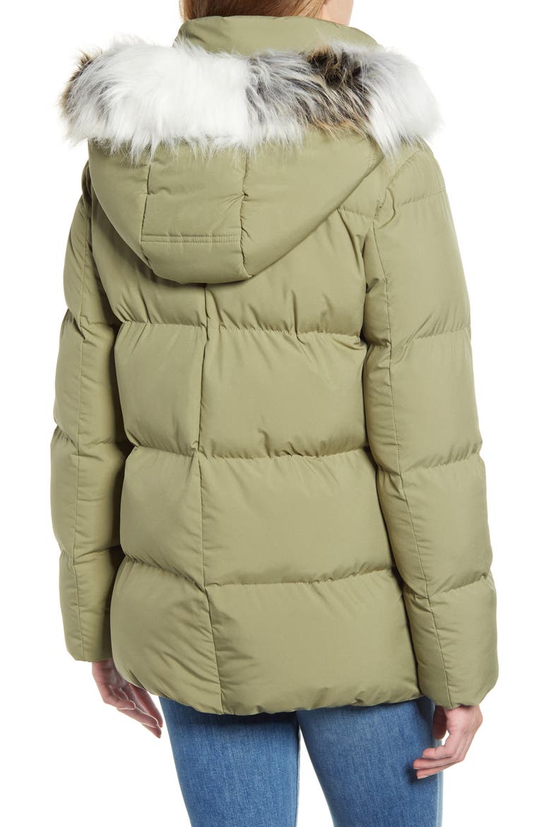Water Repellent Faux Fur Trim Puffer Jacket, Alternate, color, GREEN