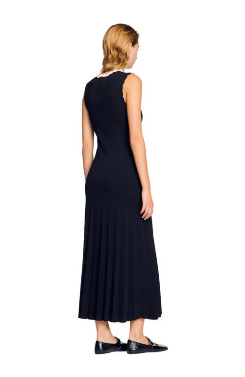 Sandro Long Dress With Crochet Detailing In Black