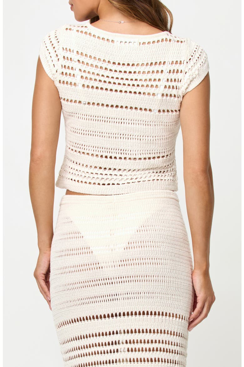 Tula Semisheer Crop Cotton Open Stitch Cover-Up Top, Alternate, color, CREAM