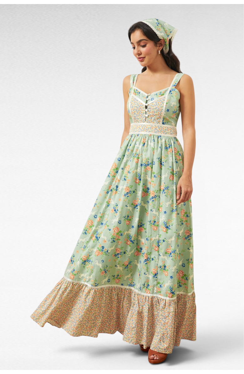 ModCloth Jenny Tiered Maxi Sundress, ModCloth x Gunne Sax, Main, color, Unicorn Tapestry