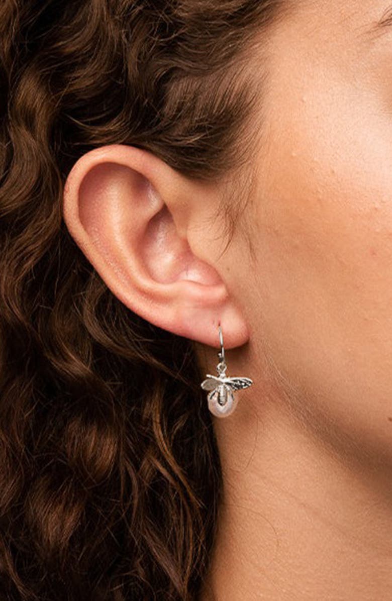 Bearfruit Jewelry Sterling Silver 18k Gold Plated Bee Pearl Earrings Dainty Pearl Cute Trendy, Alternate, color, Silver