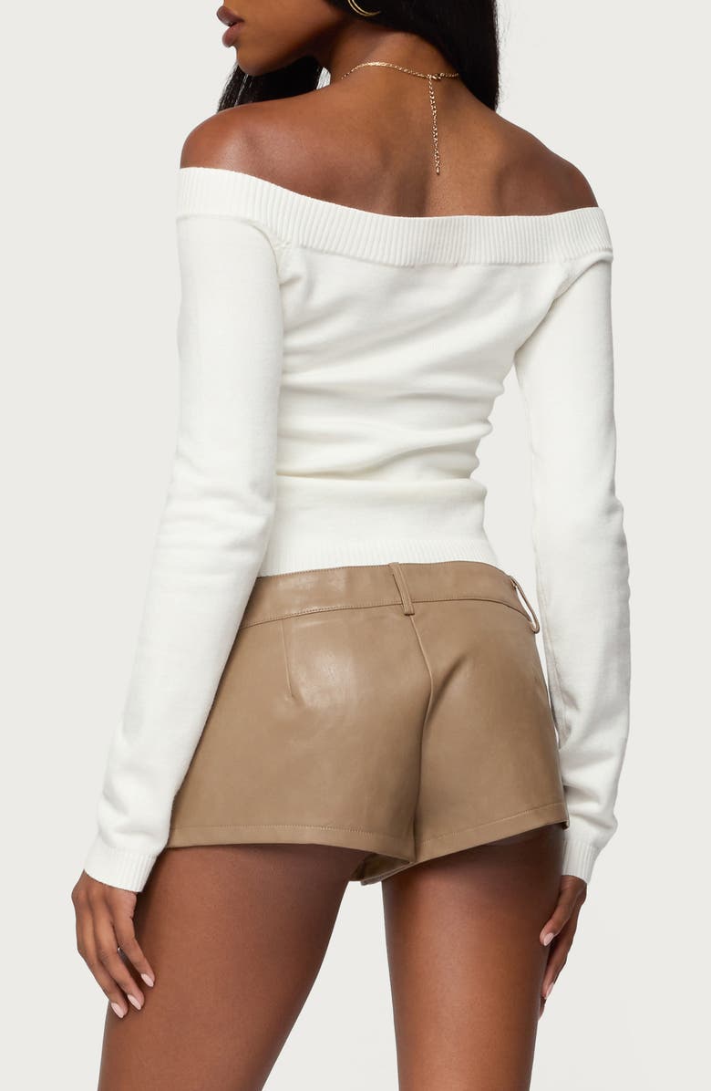 EDIKTED Leatrice Off the Shoulder Long Sleeve Knit Top, Alternate, color, White